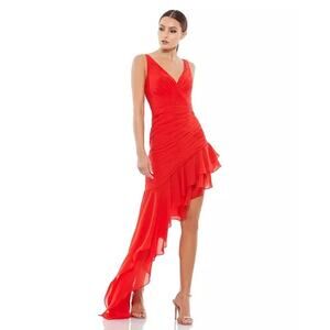 Mac Duggal Ieena Asymmetrical Ruffled V-Neck Chiffon Dress Size 12 49487